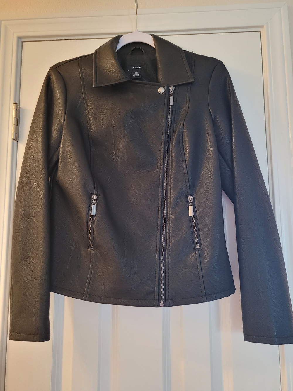 Alfani Women's Black Faux Leather Asymmetric Zip Jacket